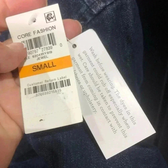 Style & Co Moto Blue Jean Jacket, V-neck collar detail, zip front, side pockets - Picture 9 of 10